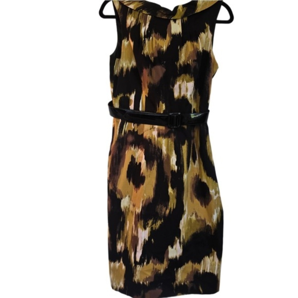 David Meister Black Ochre Ikat Sheath Dress Sz 8 -‎ Beautiful